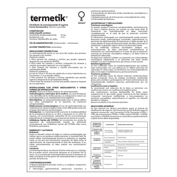 Termetik 10Mg Metoclopramida  Im-Iv X Ampolla