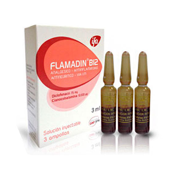 Flamadin B12 Diclofenaco Sodico 75Mg Y Vitamina B12 10000Ui Y 3Ml X Ampolla