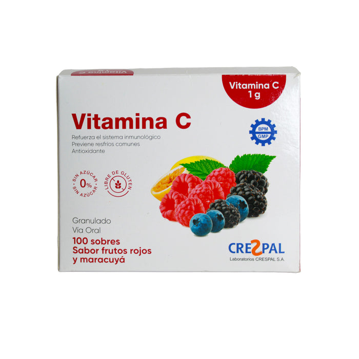 Vitamina C Frutos Rojos Y Maracuya 1G X 100 Sobres Crespal