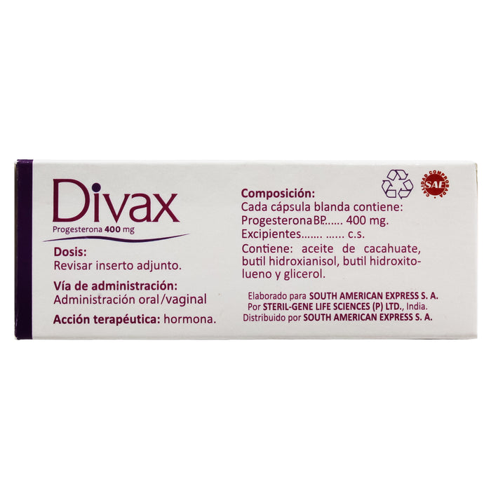 Divax 400Mg Progesterona X Capsula Blanda