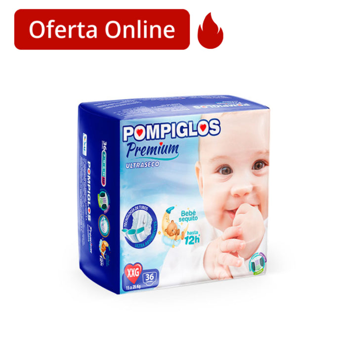 Pañal Premium Ultraseco Pompiglos Xxg X 36 Unidades
