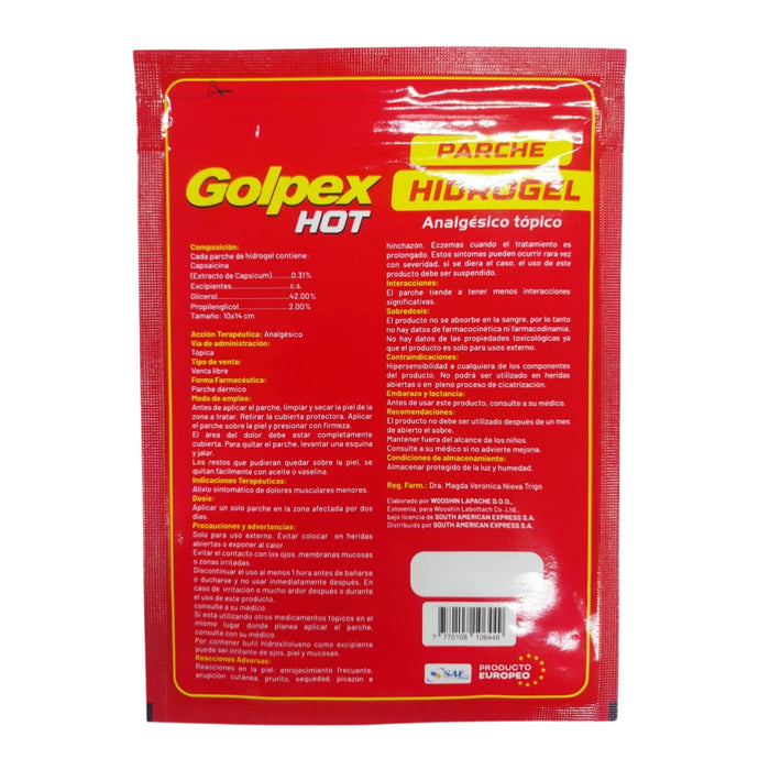 Parche Hidrogel Golpex Hot Sobre X 3 Unidades