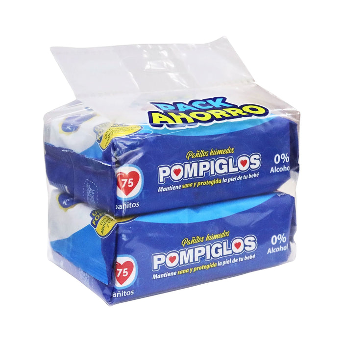 Pack Pañitos Húmedos Pompiglos Premium 2 X 75 Unidades