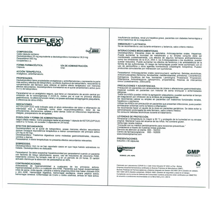 Ketoflex Duo Dexketoprofeno 25Mg Y Paracetamol 500Mg X Capsula