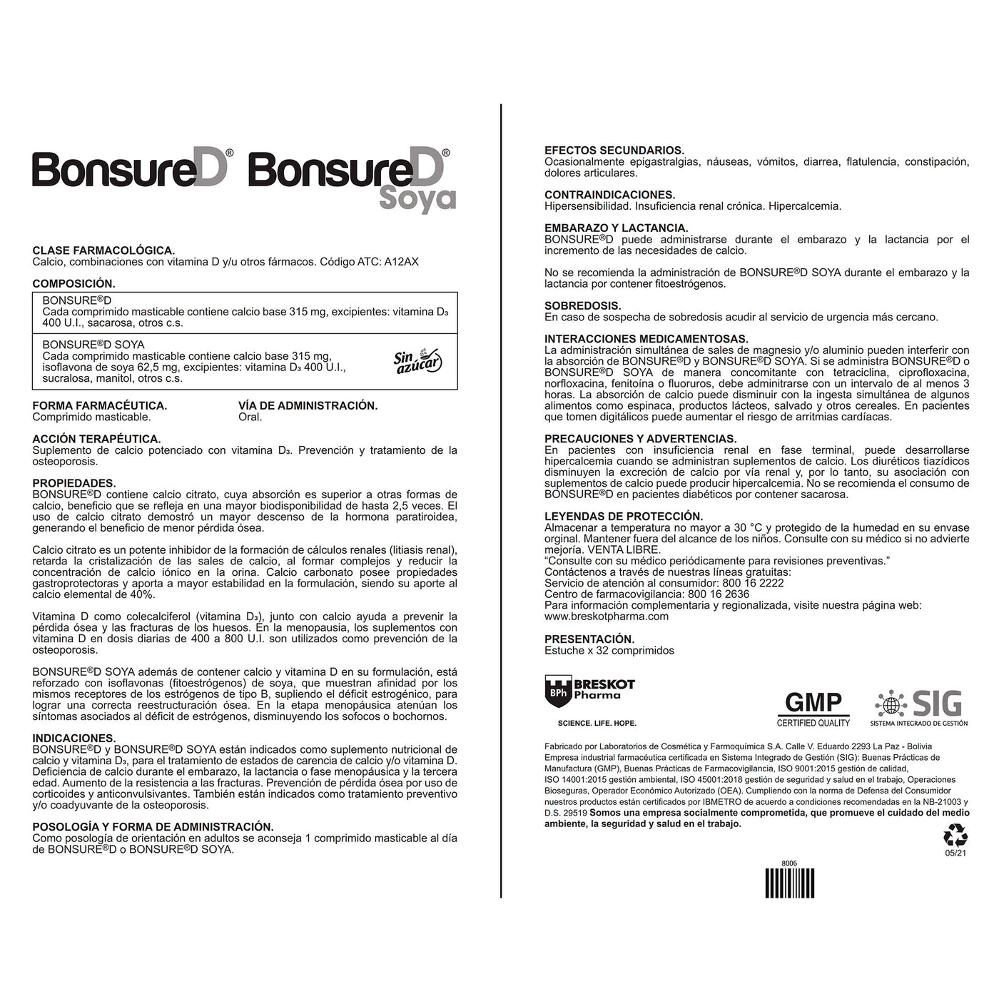 Bonsure D Citrato De Calcio 1500Mg Y Vitamina D3 400Ui X Tableta— Farmacorp