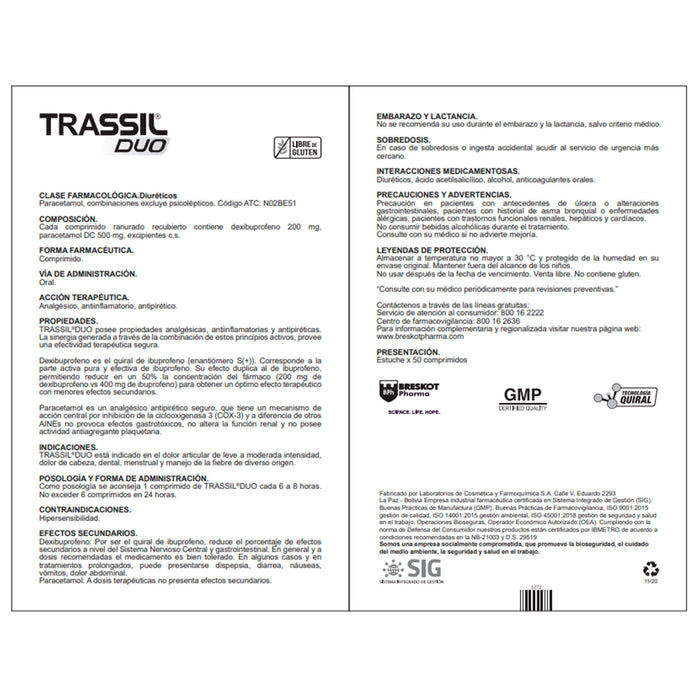 Trassil Duo Dexibuprofeno 200Mg Y Paracetamol 500Mg X Tableta