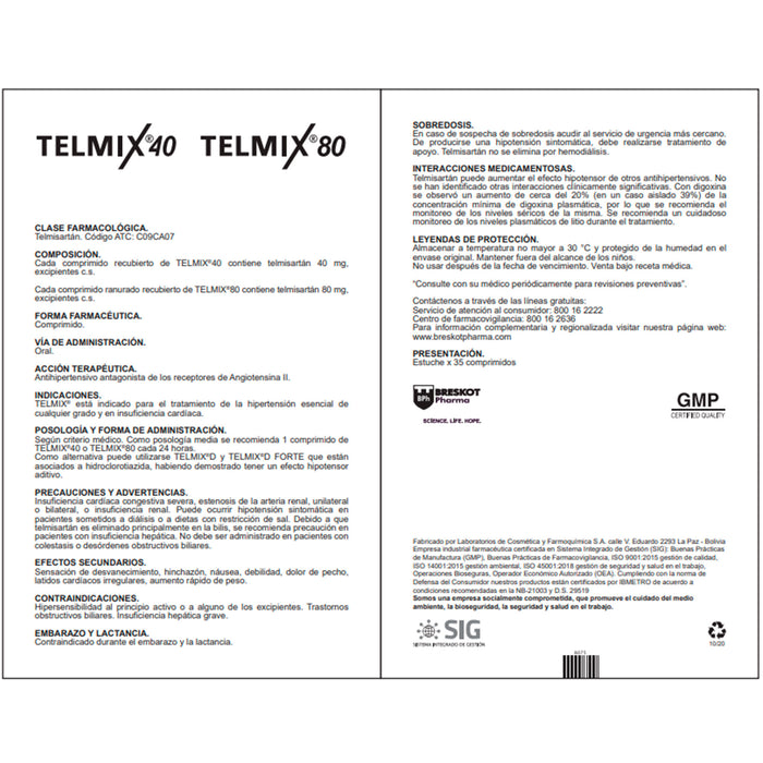 Telmix 40Mg Telmisartan X Tableta