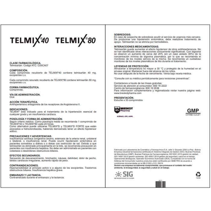 Telmix 80Mg Telmisartan X Tableta