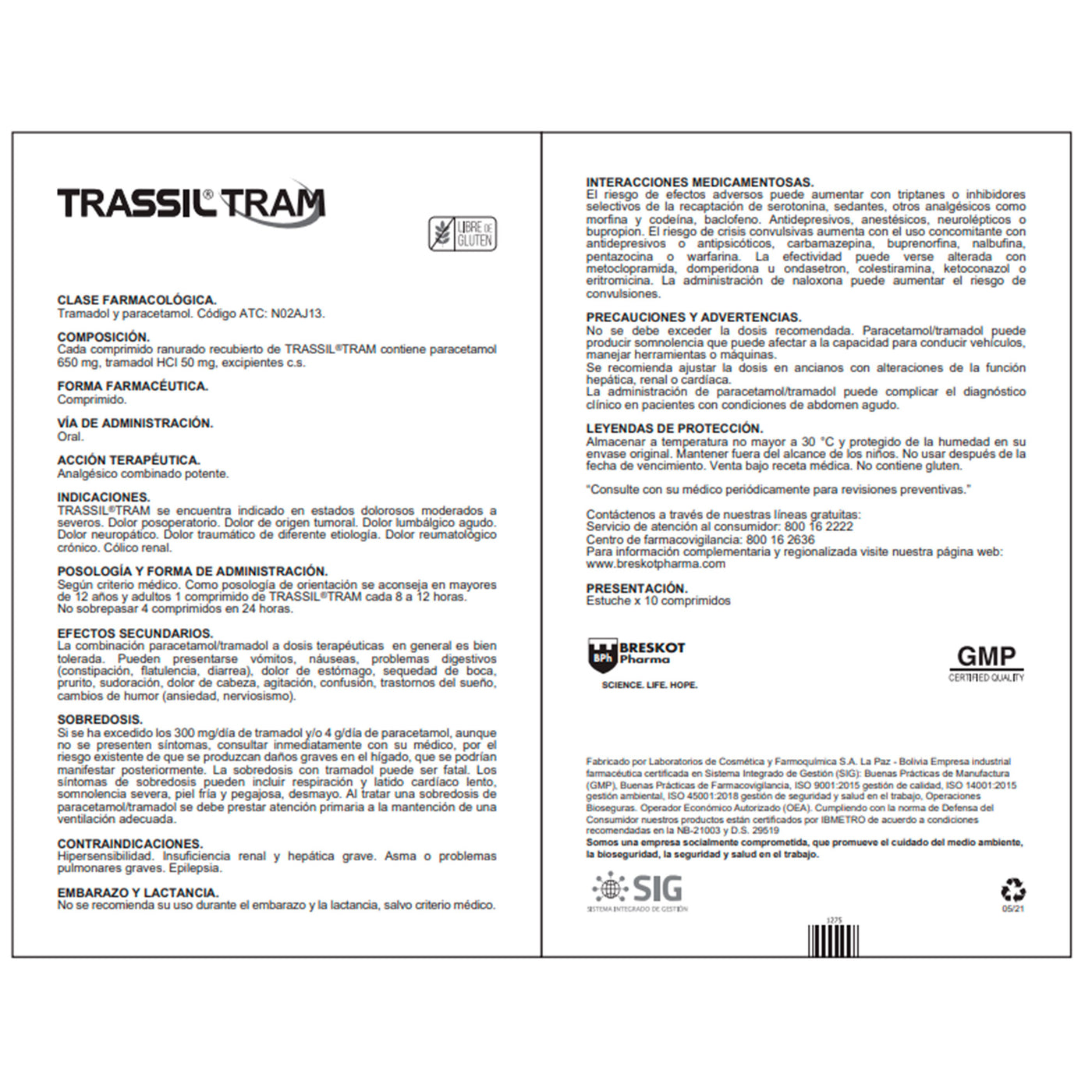 Trassil Tram Paracetamol 650Mg Y Tramadol Clorhidrato 50Mg X Tableta ...