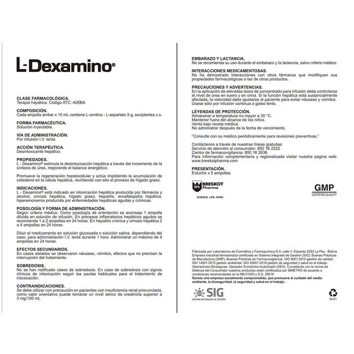 L-Dexamino L-Ornitina 5G Y L-Aspartato 5G Y 10Ml X Ampolla