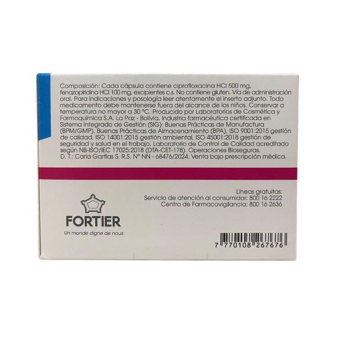 Fortiquin F Ciprofloxacina / Fenazopiridina X Cápsula