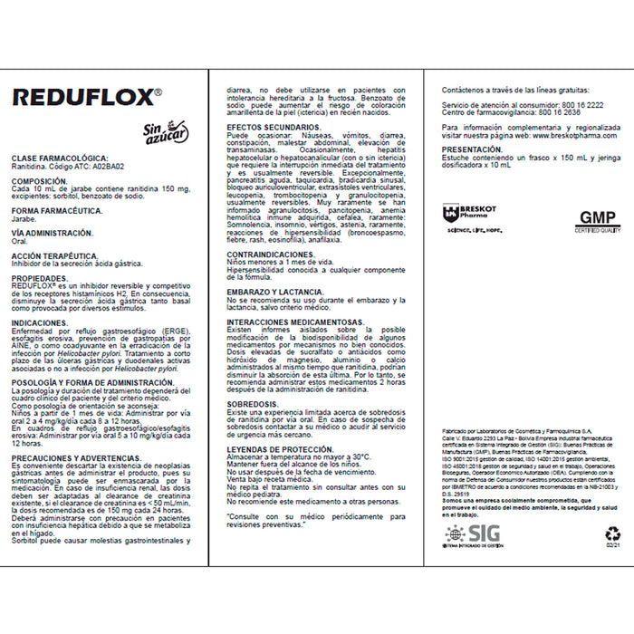 Reduflox 150Mg 10Ml Jarabe X 150Ml Ranitidina