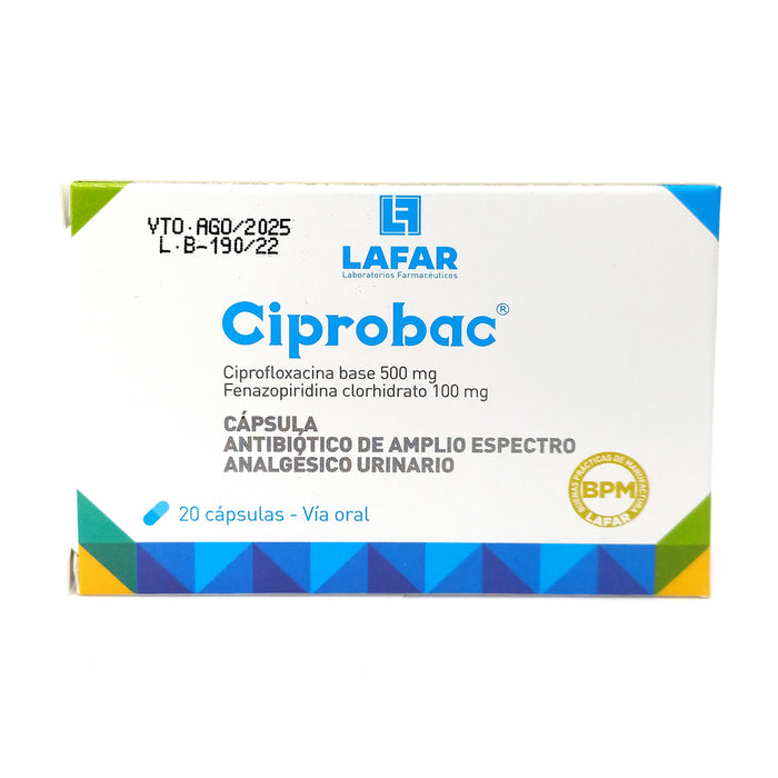 Ciprobac Ciprofloxacina 500Mg Y Fenazopiridina 100Mg X Capsula