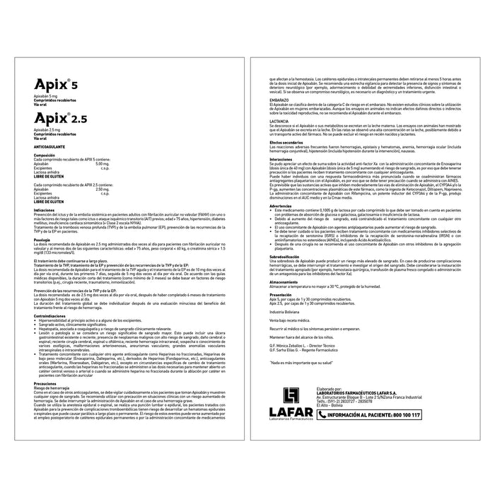 Apix 2.5Mg Apixaban X Comprimidos