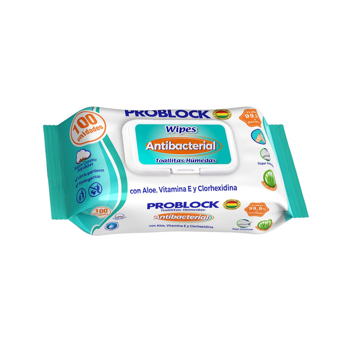 Toallitas Húmedas Problock Wipes Antibacterial X 100 Unidades