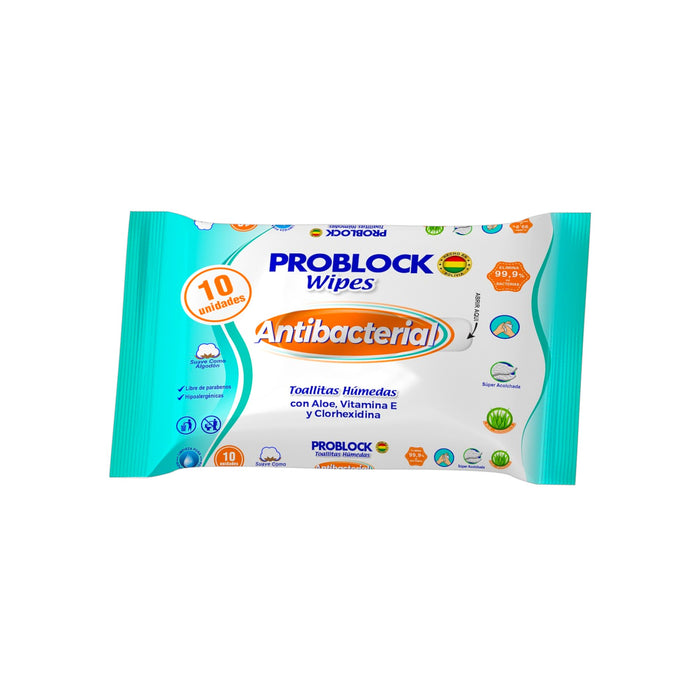 Toallitas Húmedas Problock Wipes Antibacterial X 10 Unidades