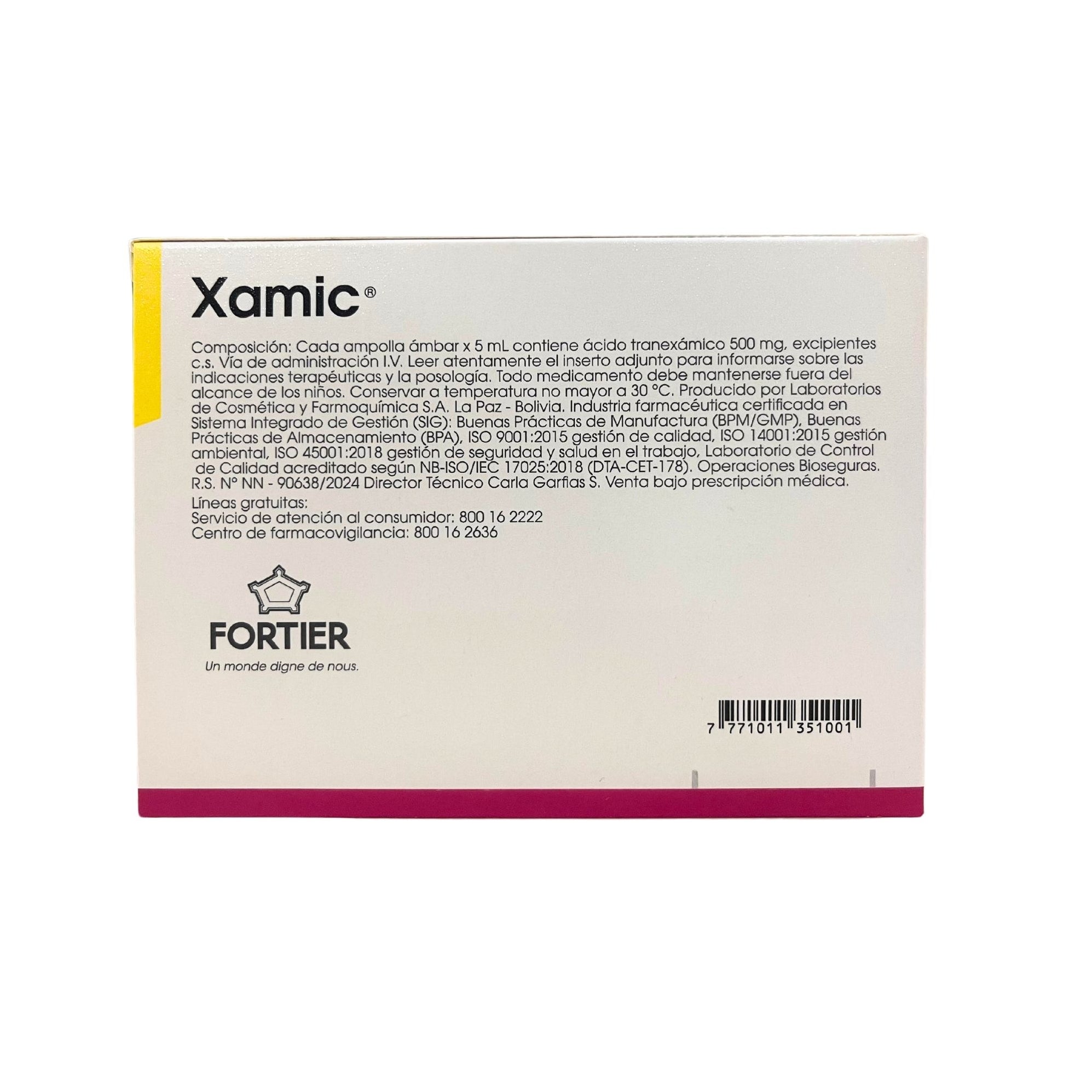 Xamic Acido Tranexamico 500Mg Intravenosa X Ampolla / 5Ml— Farmacorp
