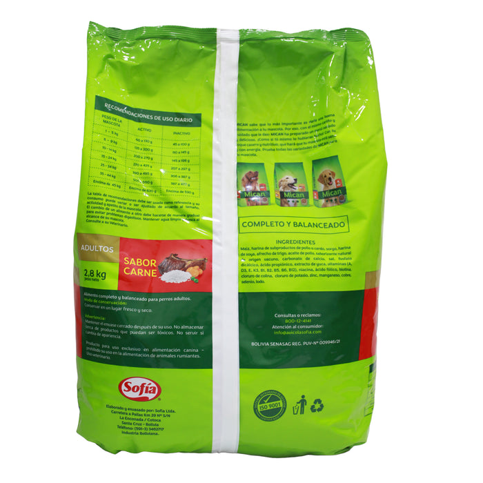 Alimento Canino Adultos Mican Sabor Carne X 2.8Kg