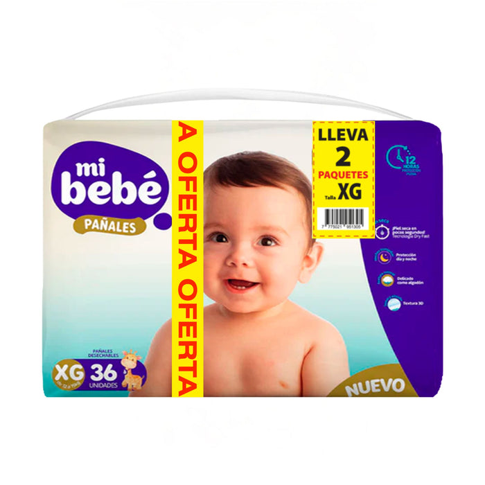 Pañal Mi Bebe Bipack Talla Xg 2 Paquetes X 36 Unidades