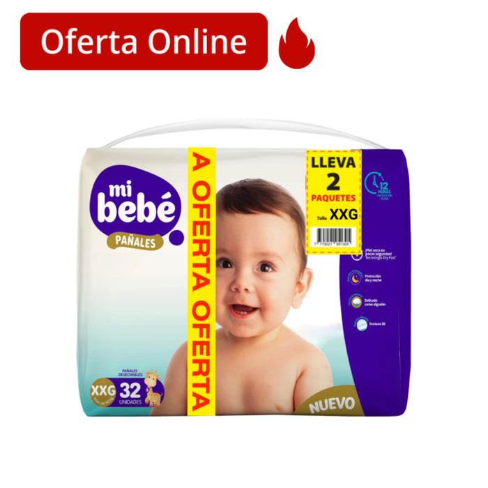 Pañal Mi Bebe Bipack Talla Xxg Talla Xxg 2 Paquetes X 32 Unidades