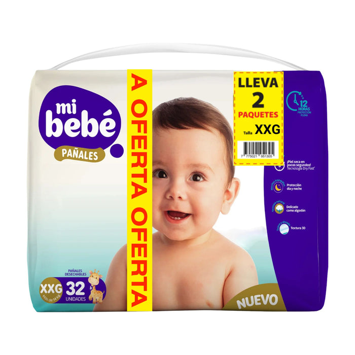 Pañal Mi Bebe Bipack Talla Xxg Talla Xxg 2 Paquetes X 32 Unidades