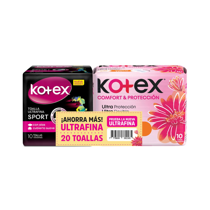 Pack Kotex Toallas Femeninas Ultra Fina Sport + Ultra Delgada