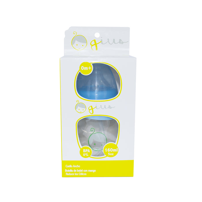 Mamadera Gius Cuello Ancho Con Mango Celeste 6M+ X 160Ml