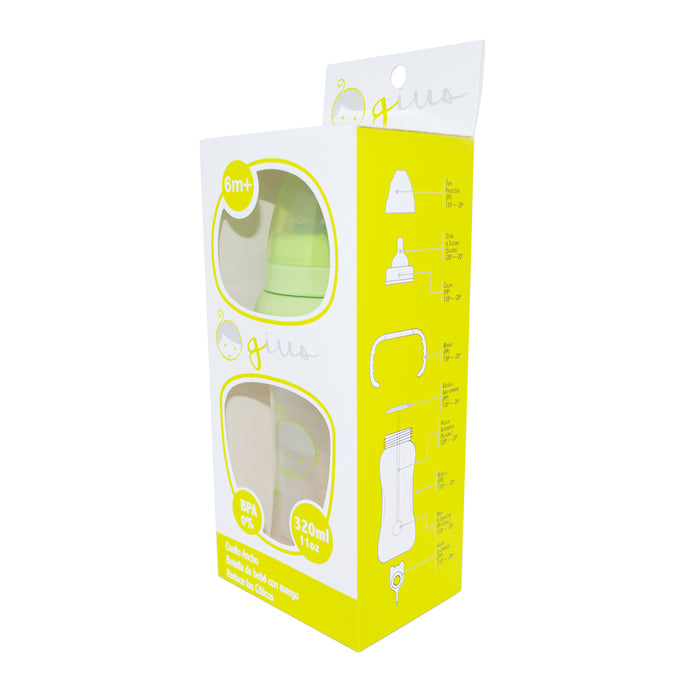 Mamadera Gius Cuello Ancho Con Mango Verde 6M+ X 320Ml