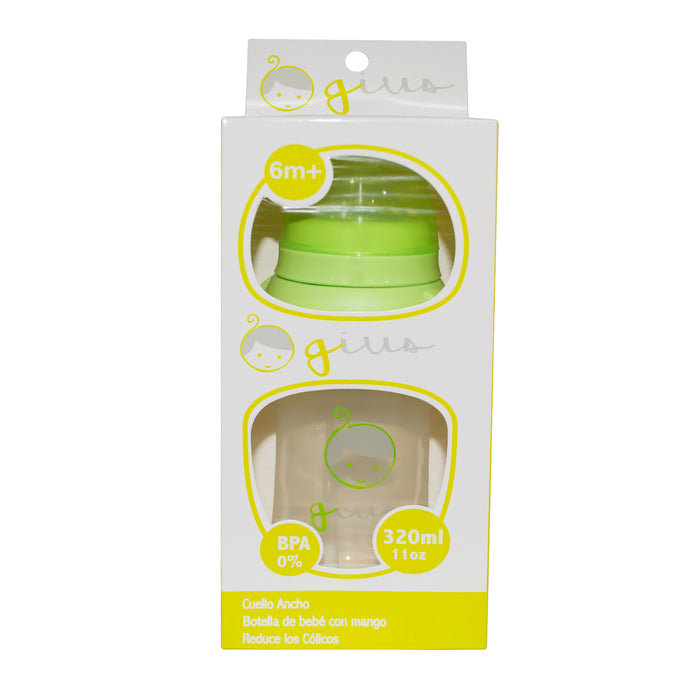Mamadera Gius Cuello Ancho Con Mango Verde 6M+ X 320Ml