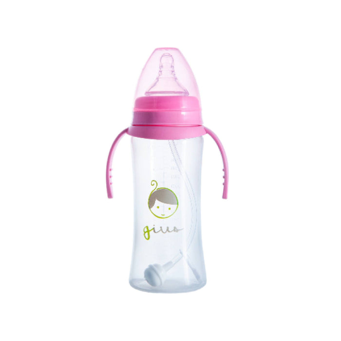 Mamadera Gius Cuello Ancho Con Mango Rosado 6M+ X 320Ml