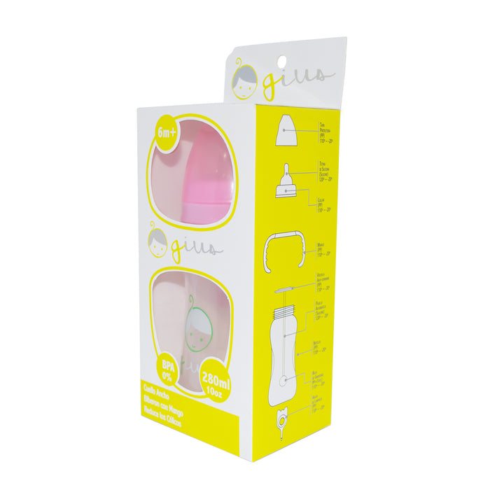 Mamadera Gius Cuello Ancho Con Mango Rosado 6M+ X 280Ml