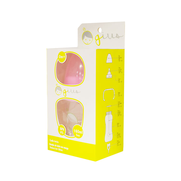 Mamadera Gius Cuello Ancho Con Mango Rosado 6M+ X 160Ml