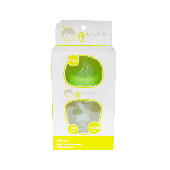 Mamadera Gius Cuello Ancho Con Mango Verde 6M+ X 160Ml