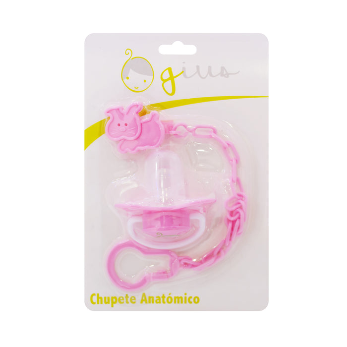 Chupete Gius Anatómico Con Cadena Rosado