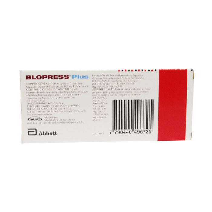 Blopress Plus Candesartan 16Mg Y Hidroclorotiazida 12.5Mg X Tableta