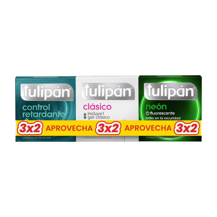 Preservativo Tulipan Tripack Control Clásico Neon