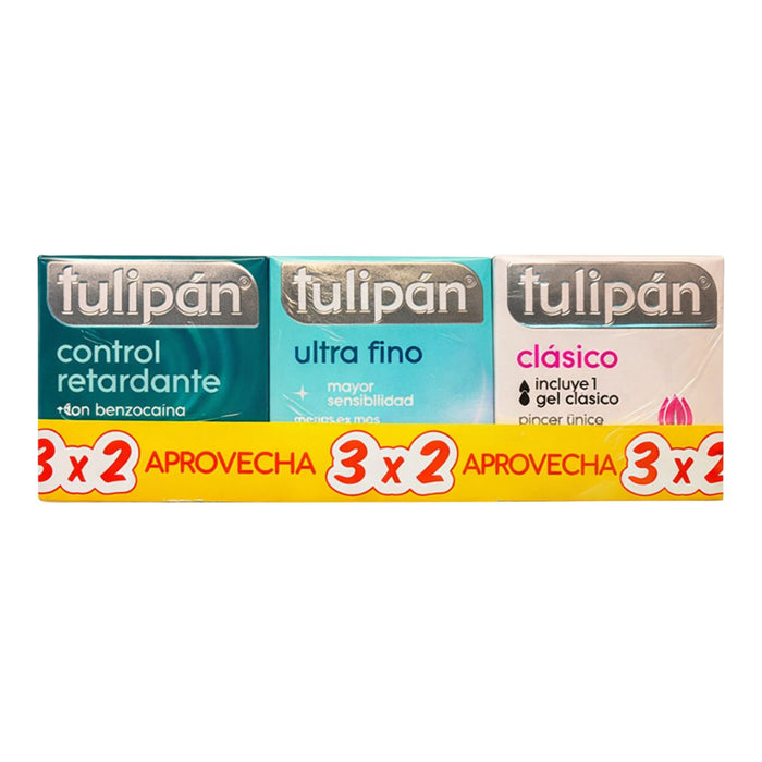 Tripack Preservativo Tulipan Control+Ultrafino+Clasico