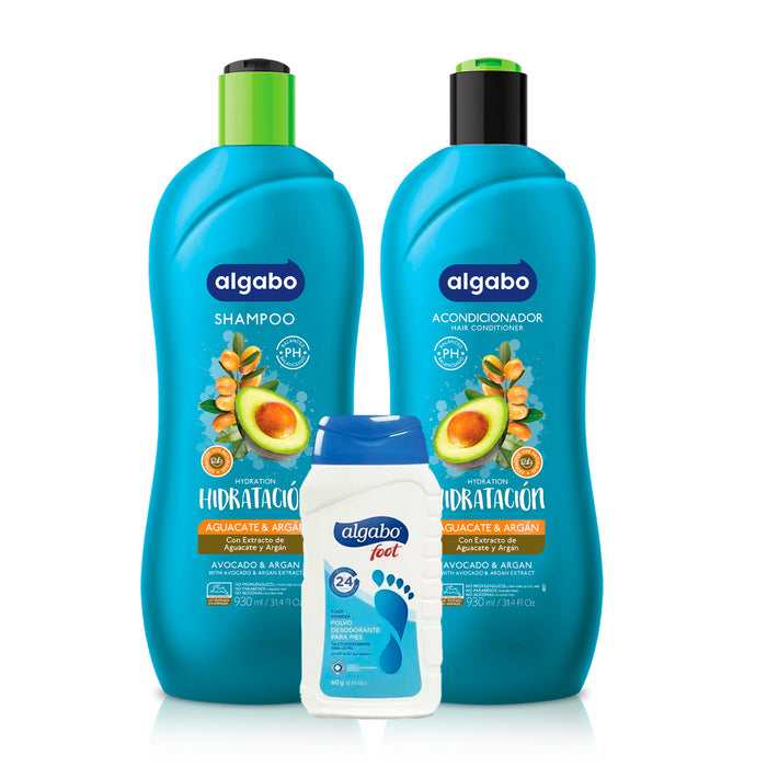 Algabo Pack Shampoo Acondicionador Aguacate Y Argan + Talco Azul