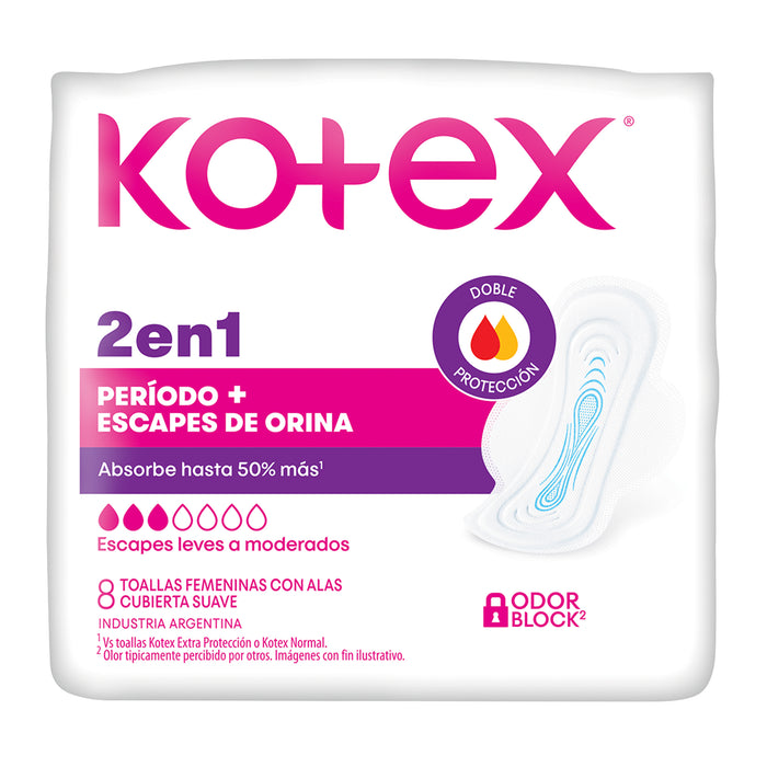 Kotex 2En1 Toallas Higienicas X 8 Unidades