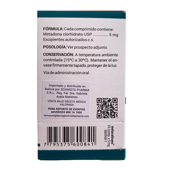 Metacalmans 5Mg Metadona Frasco X 25 Comprimidos