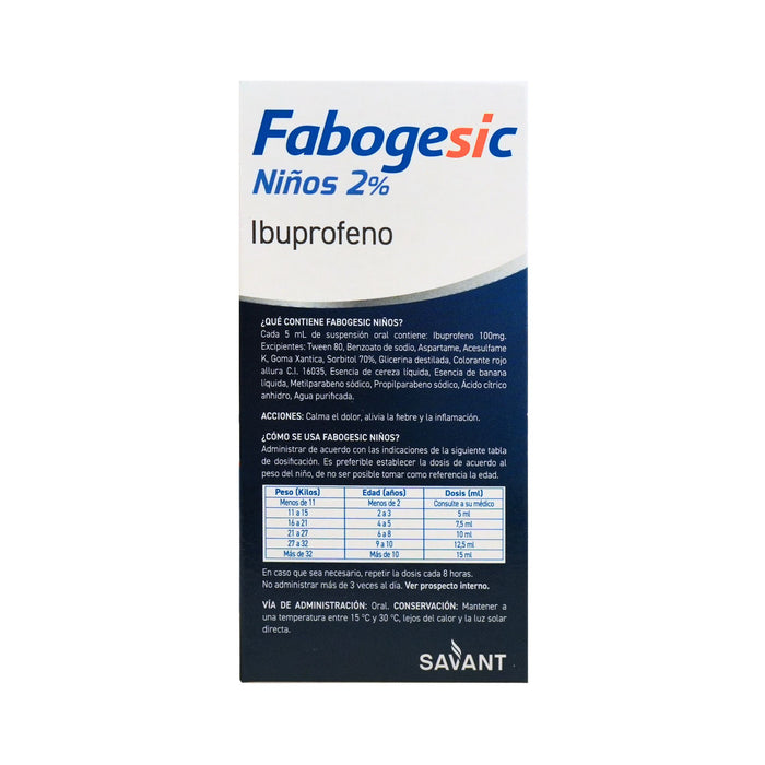 Fabogesic Niños 2% Ibuprofeno 100Mg En Suspensión Oral X 100Ml