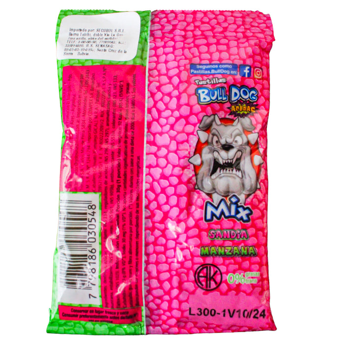 Bull Dog Pastillas Acidas Mix X 30G Sandia-Manzana