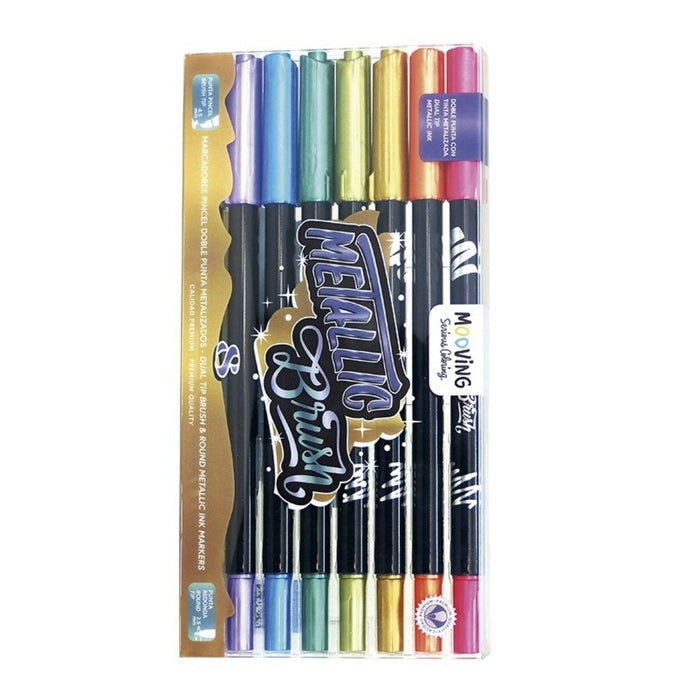 Set Marcadores Mooving Metallic Brush X 8 Unidades