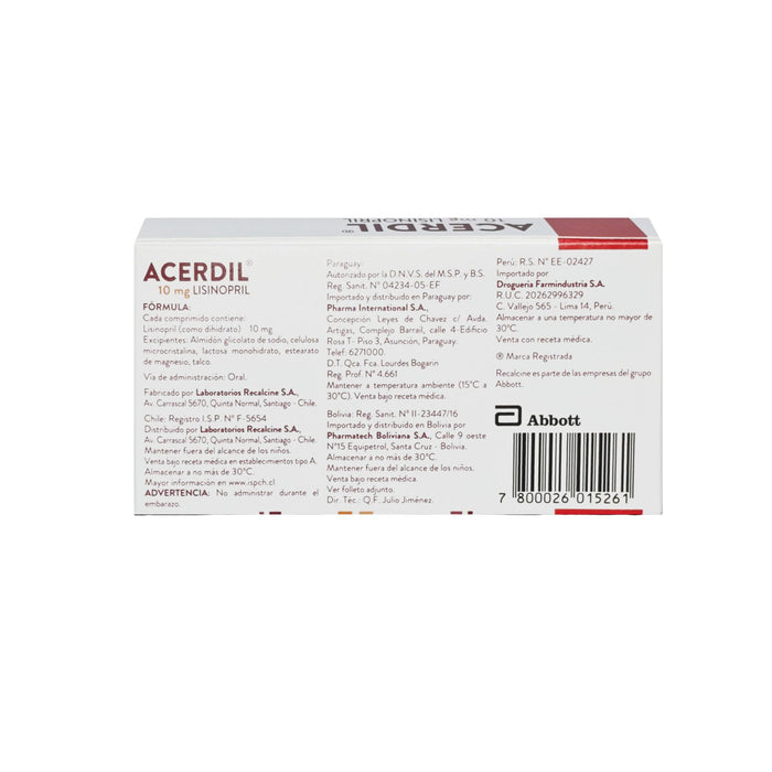 Acerdil Lisinopril 10Mg X Comprimido