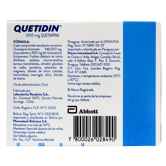 Quetidin Quetiapina 300Mg X Tableta