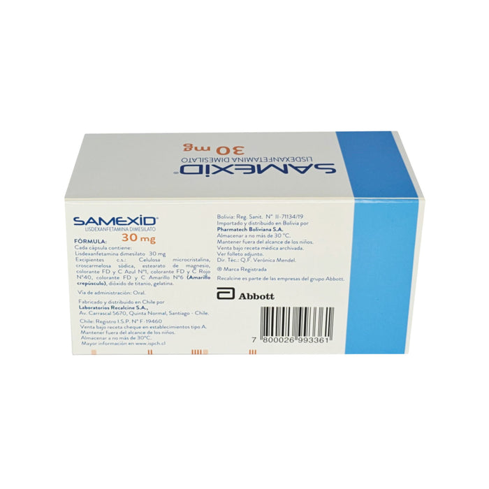 Samexid Lisdexanfetamina Dimesilato 30Mg X Cápsula
