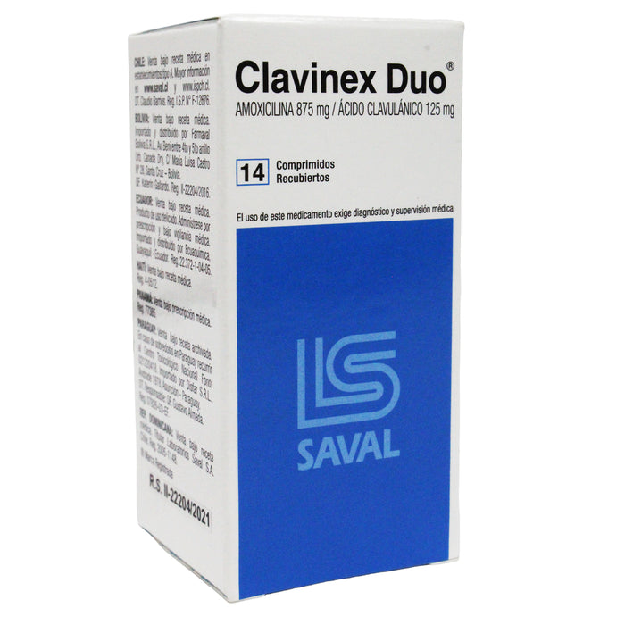 Clavinex Duo 875Mg Amoxicilina Y 125Mg Acido Clavulanico X Tableta