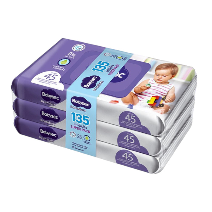 Toallitas Húmedas Babysec Premium Super Pack X 135 Unidades