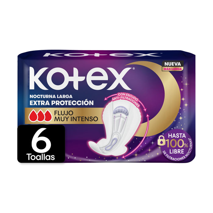 Toallas Kotex Nocturna Larga Extra Protección X 6 Unidades