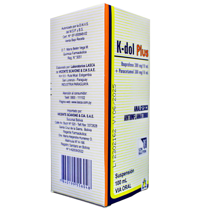K-Dol Plus Ibuprofeno Paracetamol Suspensión X 100Ml— Farmacorp